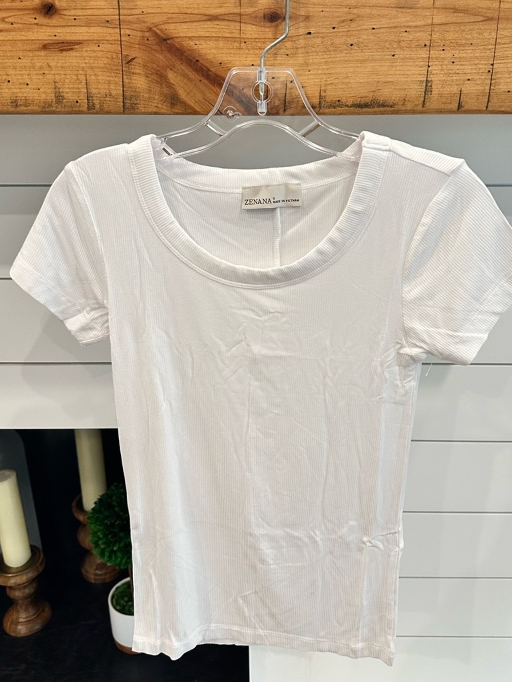 Zenana Outfitters White Ribbed Short Sleeve Crew Tee